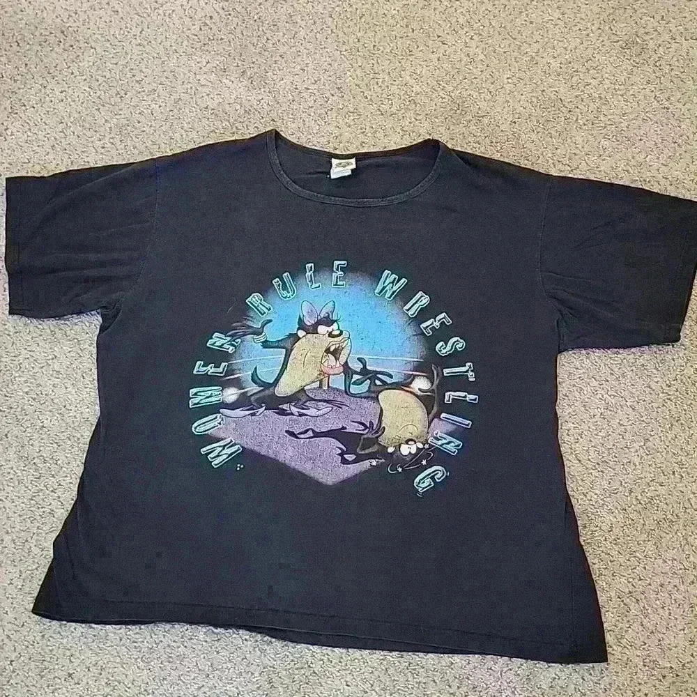 Vintage Looney Tunes Taz Women Rule Wrestling Tshirt Size 22/24W - Picture 4 of 5